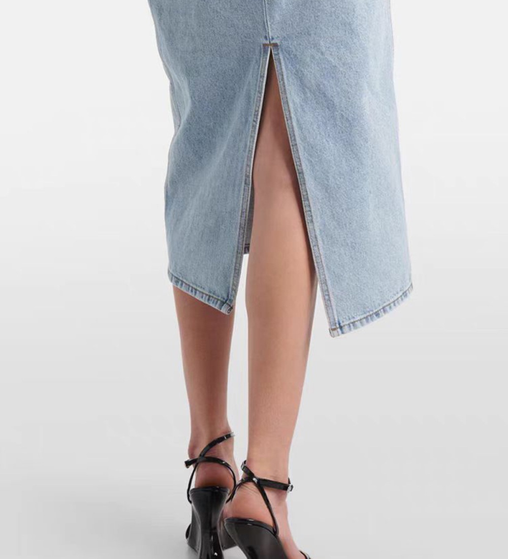 Stereoscopic pencil denim pinch pleated skirt for women