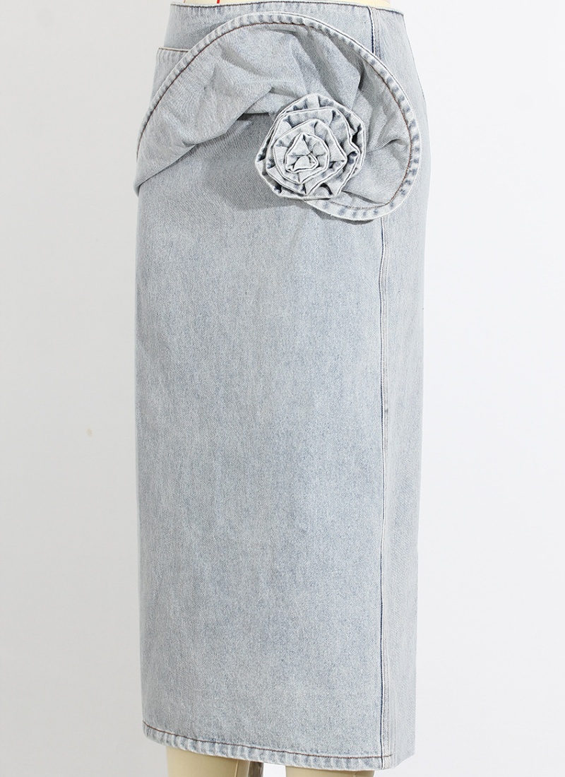 Stereoscopic pencil denim pinch pleated skirt for women