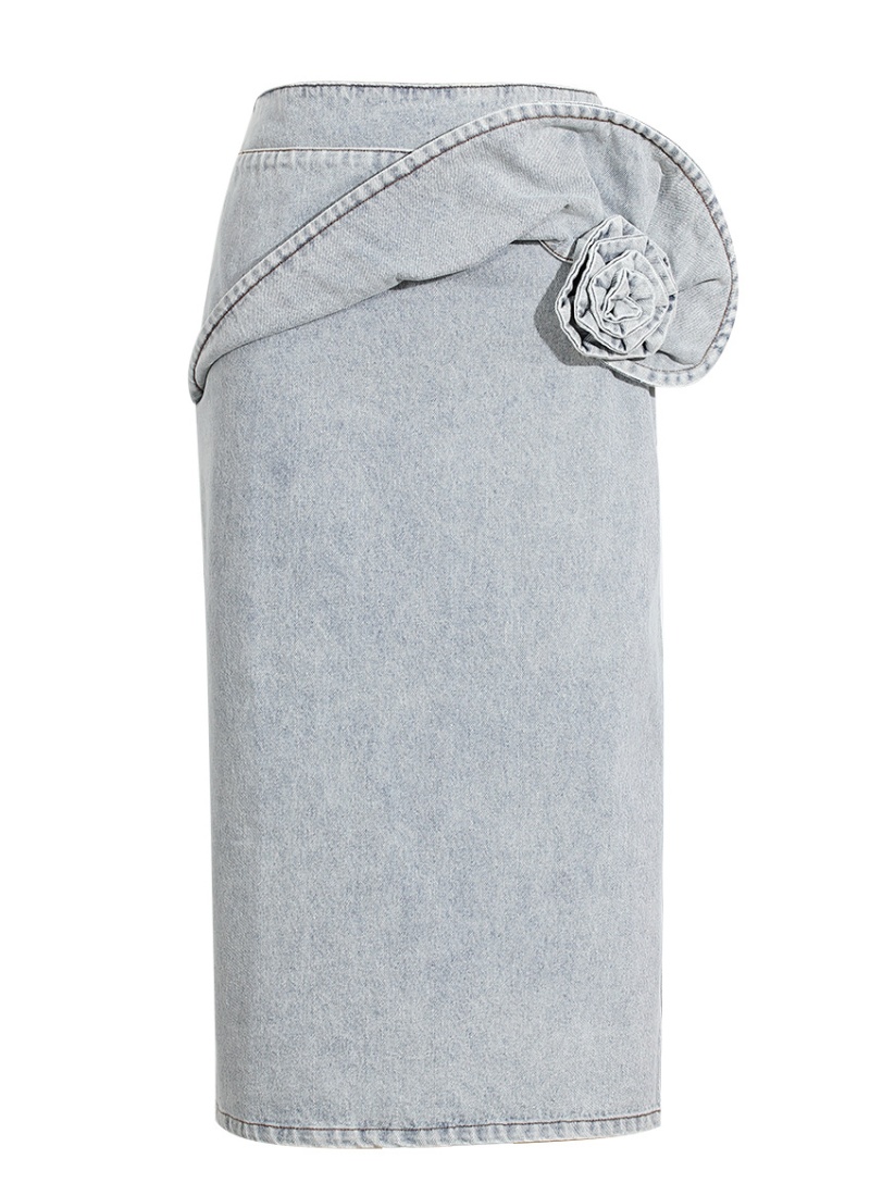 Stereoscopic pencil denim pinch pleated skirt for women