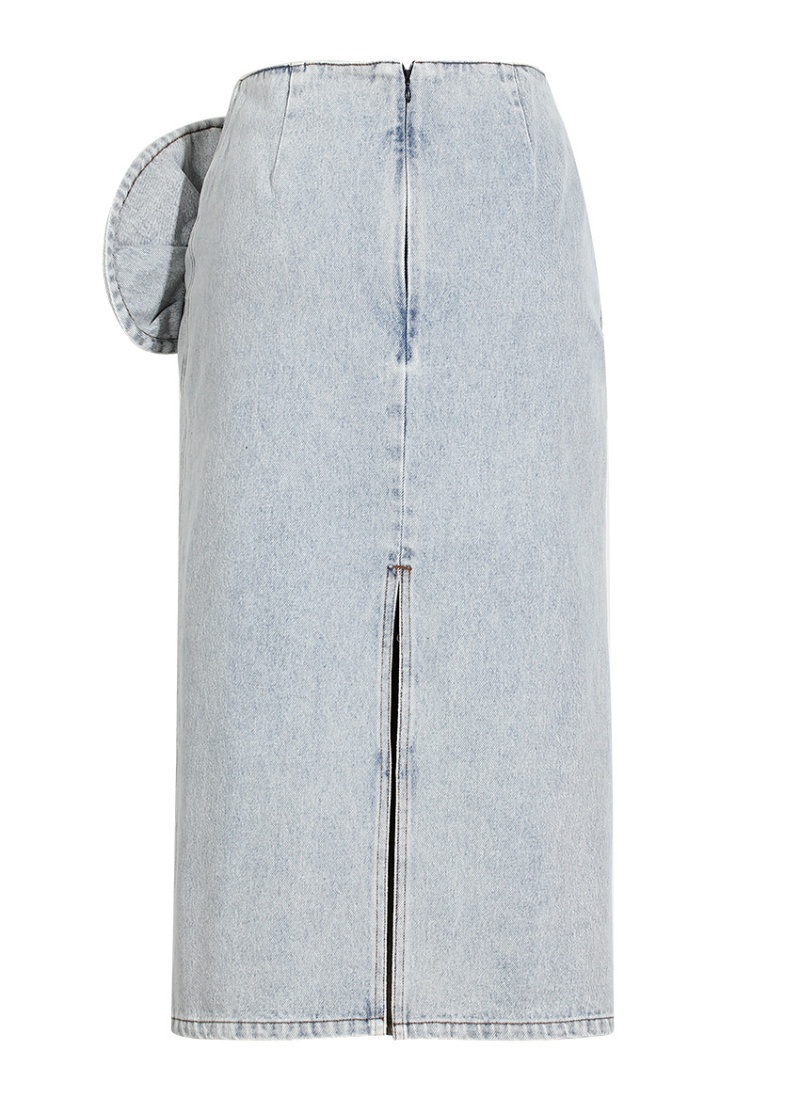 Stereoscopic pencil denim pinch pleated skirt for women