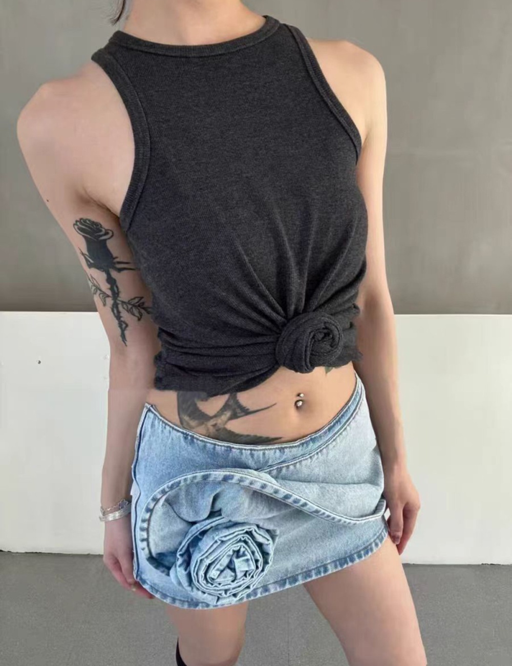 Denim rotation washed rose doctrine spring and summer skirt