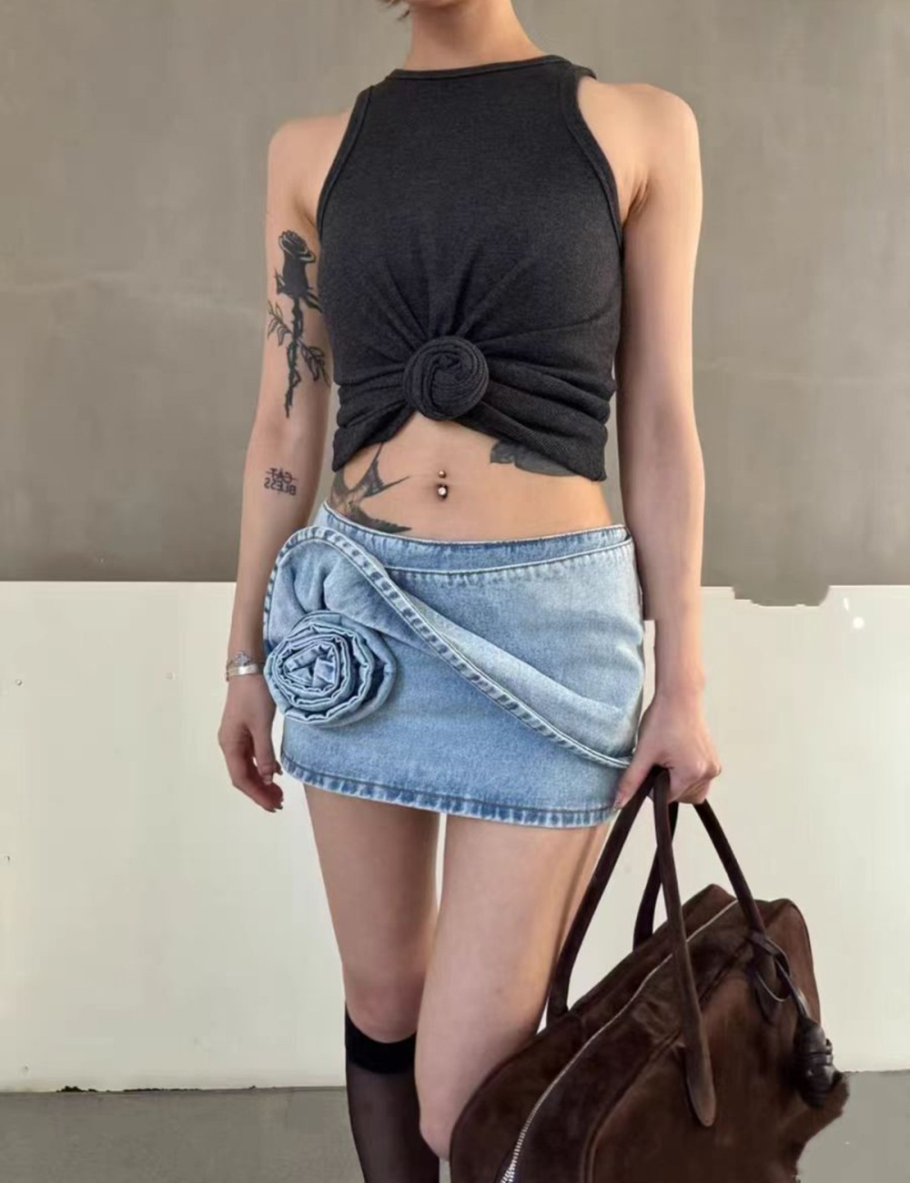 Denim rotation washed rose doctrine spring and summer skirt