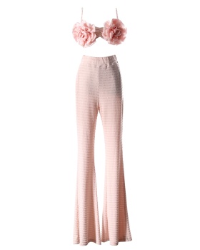 Jacquard beach summer flare pants 2pcs set