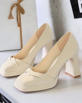 Square head high-heeled shoes bow shoes for women