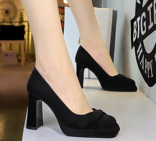 Square head high-heeled shoes bow shoes for women