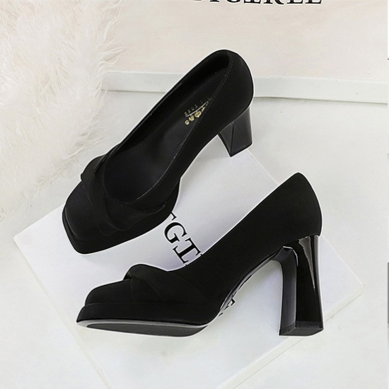 Square head high-heeled shoes bow shoes for women