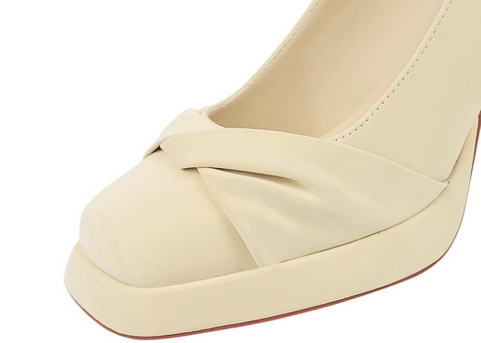 Square head high-heeled shoes bow shoes for women