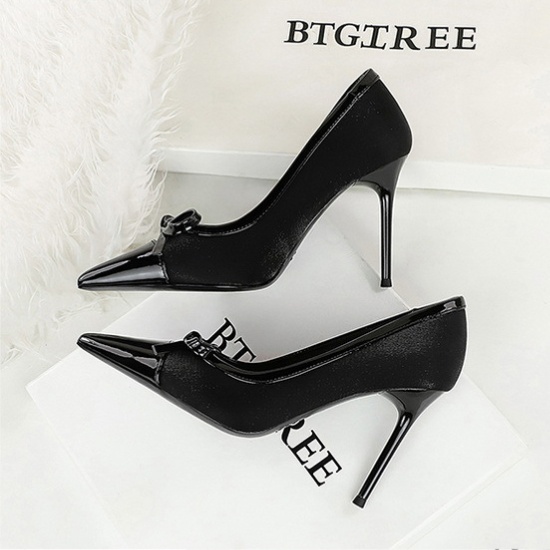 Pointed low high-heeled shoes satin banquet shoes