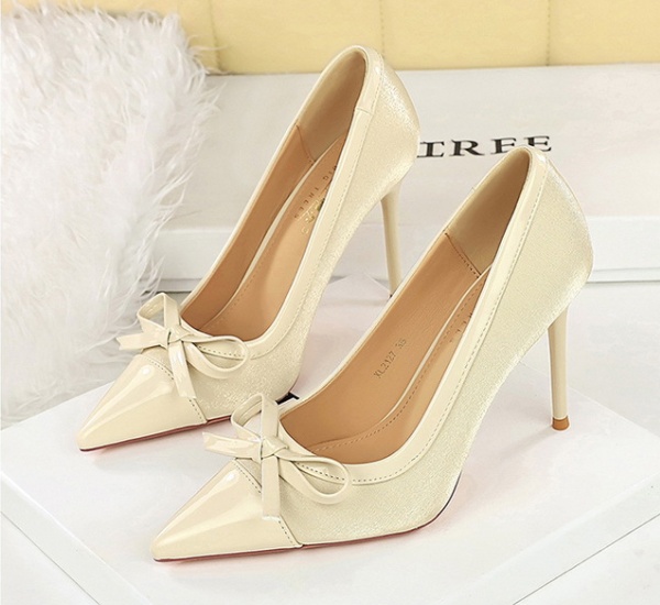 Pointed low high-heeled shoes satin banquet shoes