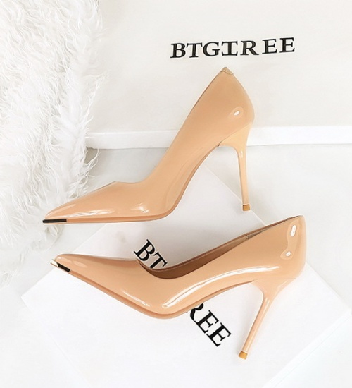 Glossy pointed shoes fine-root simple high-heeled shoes for women