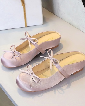 Bow satin round France style within increased slippers