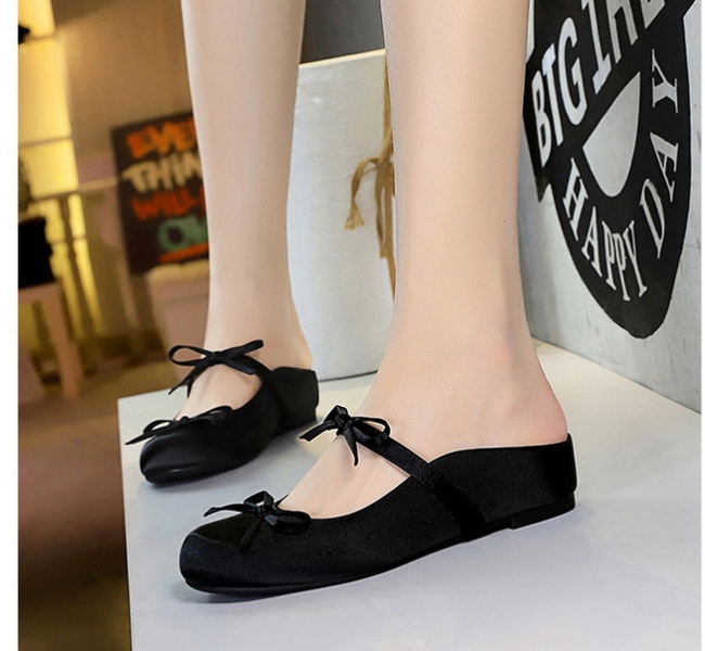 Bow satin round France style within increased slippers