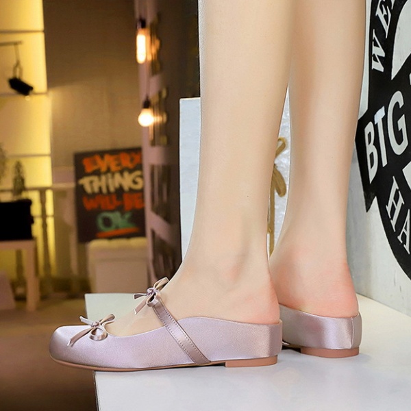 Bow satin round France style within increased slippers