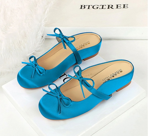 Bow satin round France style within increased slippers