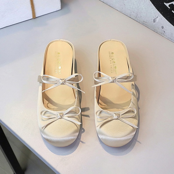 Bow satin round France style within increased slippers