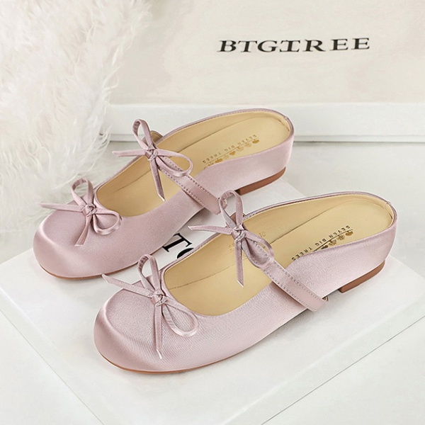 Bow satin round France style within increased slippers