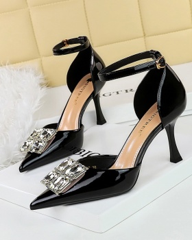 High-heeled side buckle rhinestone pointed sandals for women