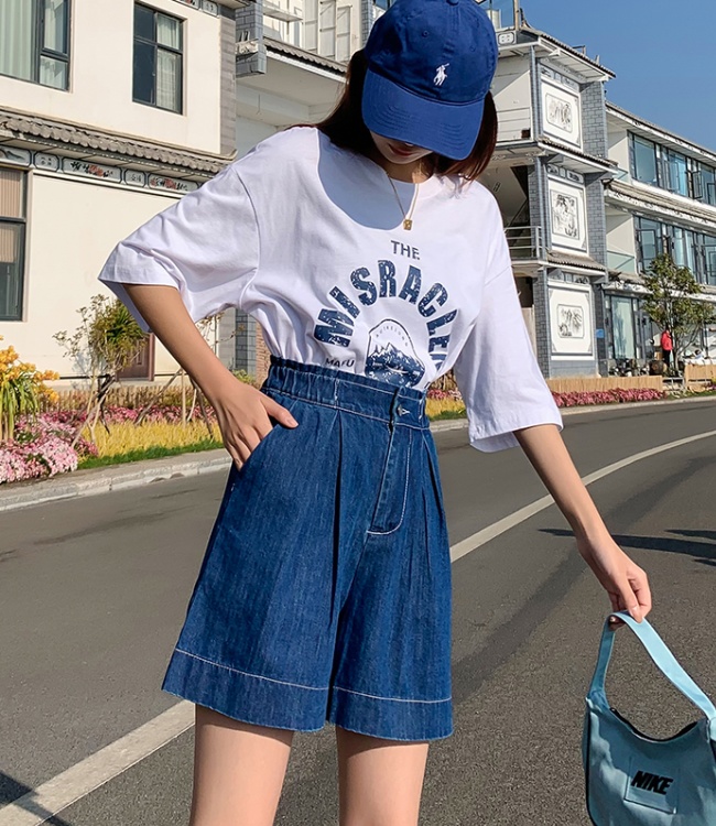 All-match loose shorts high waist short jeans for women