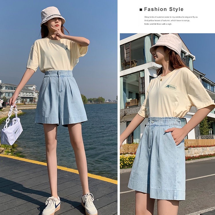 All-match loose shorts high waist short jeans for women