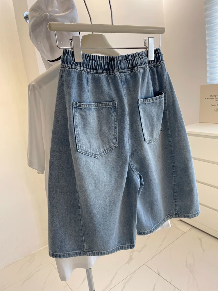 Slim light-blue five pants washed short jeans for women