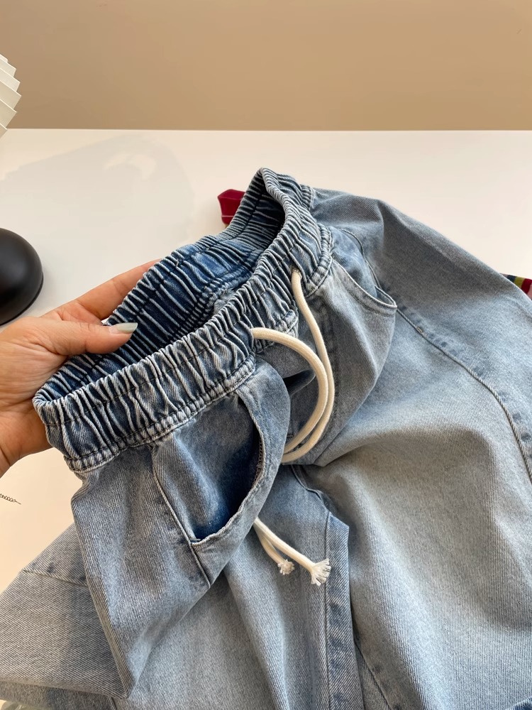 Slim light-blue five pants washed short jeans for women