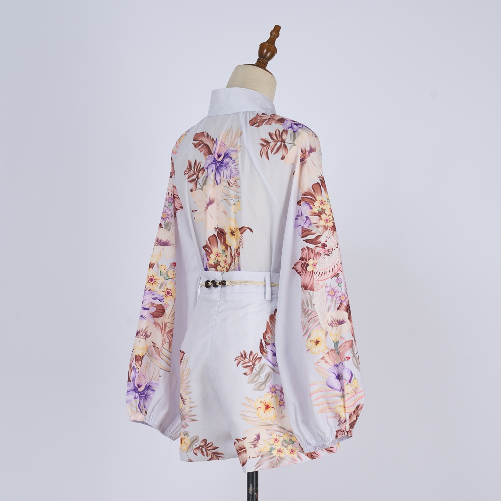 Loose vacation shorts retro high collar shirt a set