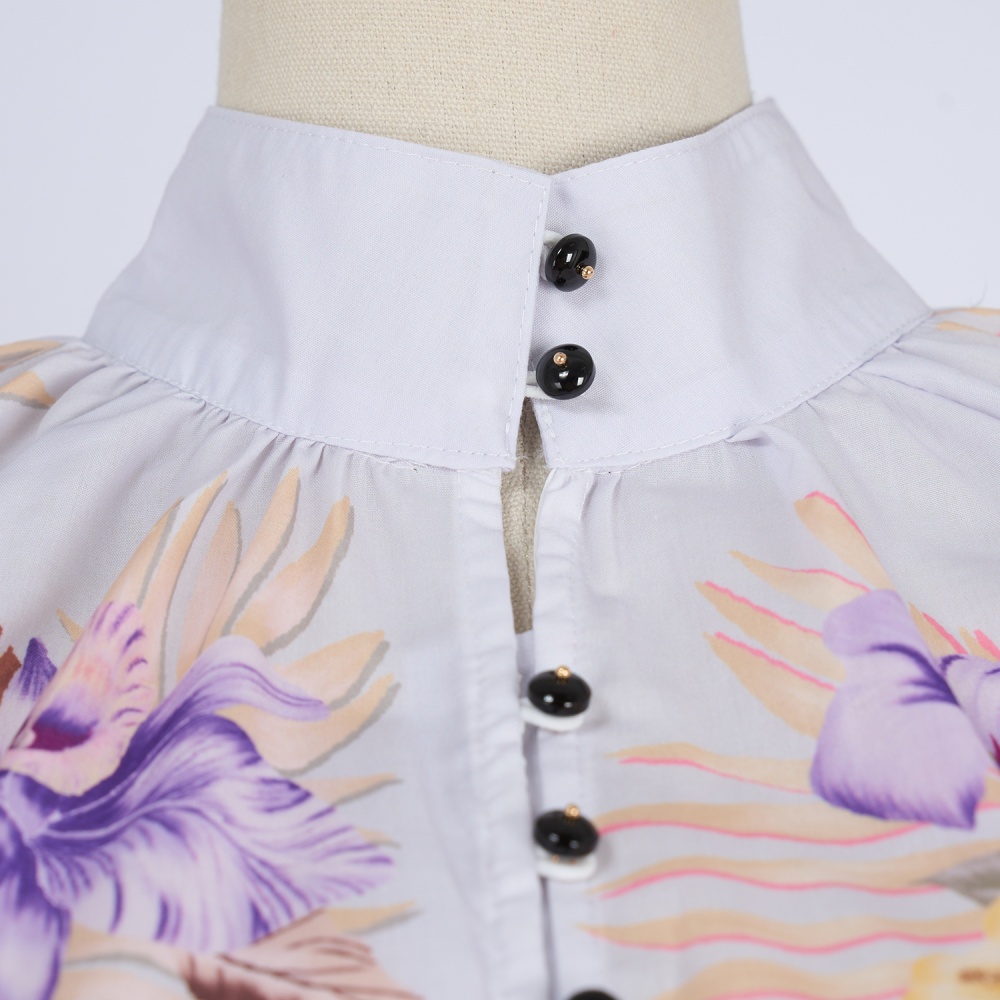 Loose vacation shorts retro high collar shirt a set