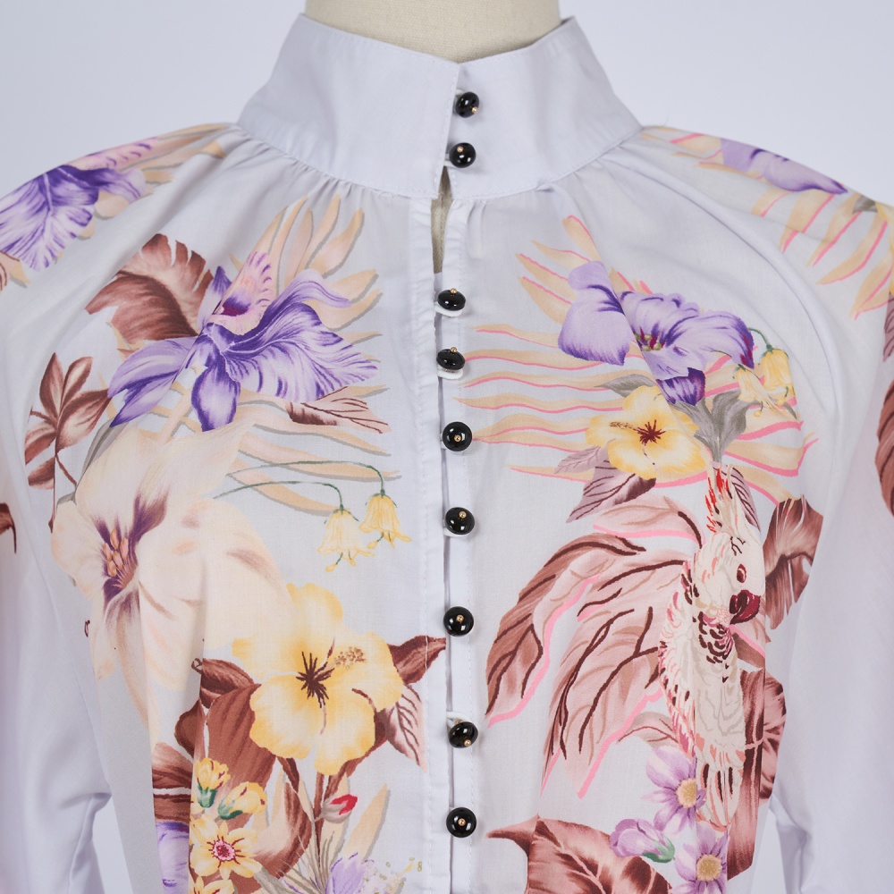 Loose vacation shorts retro high collar shirt a set