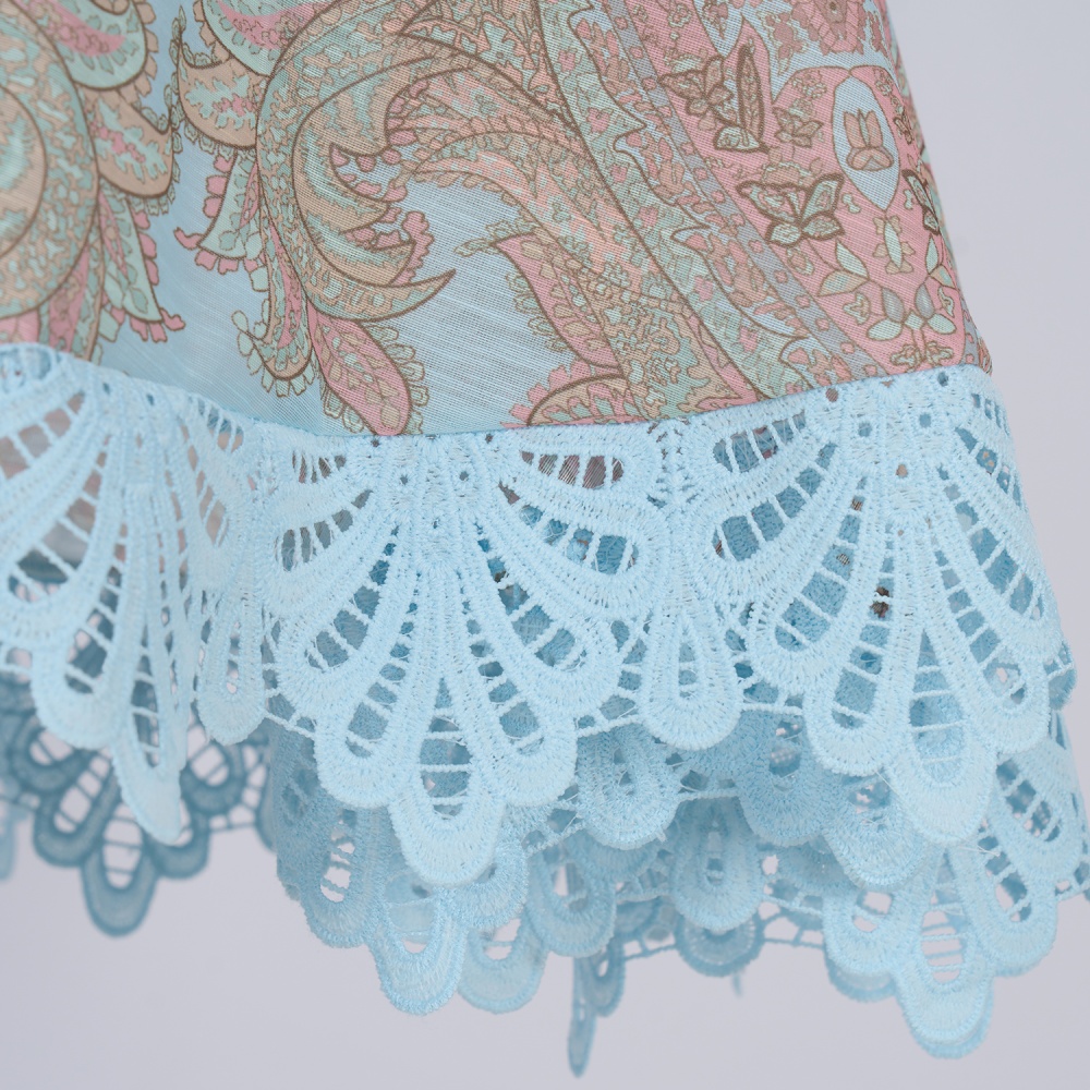 Lace printing national style lantern sleeve dress