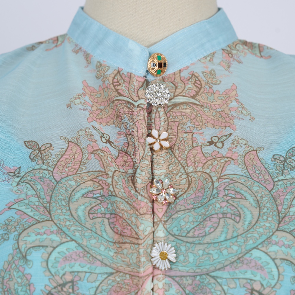 Lace printing national style lantern sleeve dress