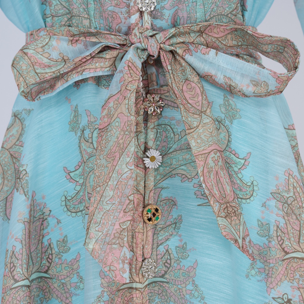 Lace printing national style lantern sleeve dress