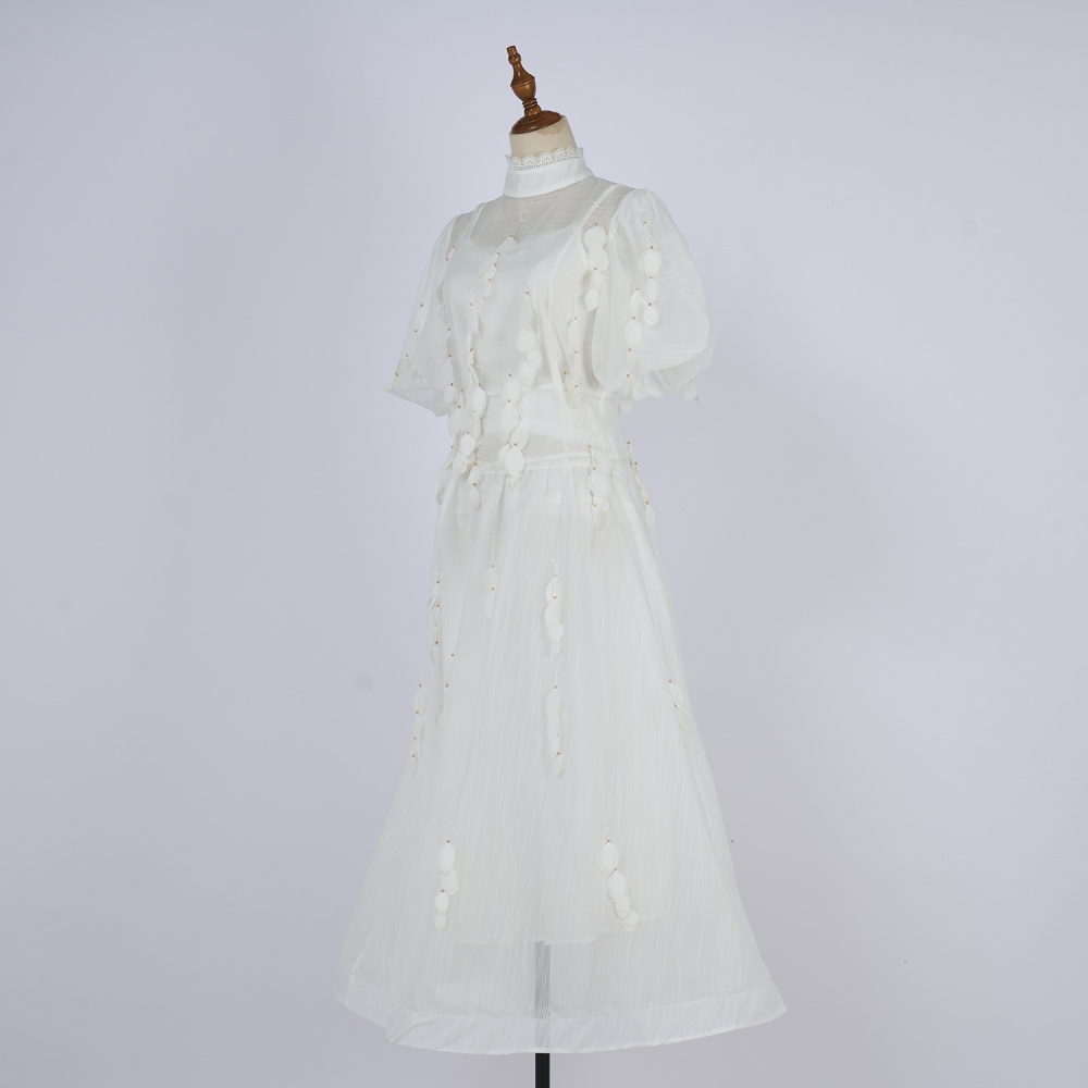 Ladies with sling tops lace cstand collar skirt 3pcs set