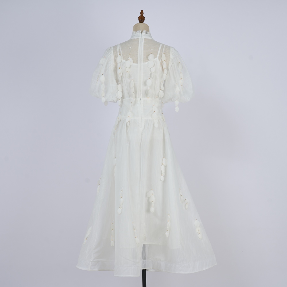 Ladies with sling tops lace cstand collar skirt 3pcs set