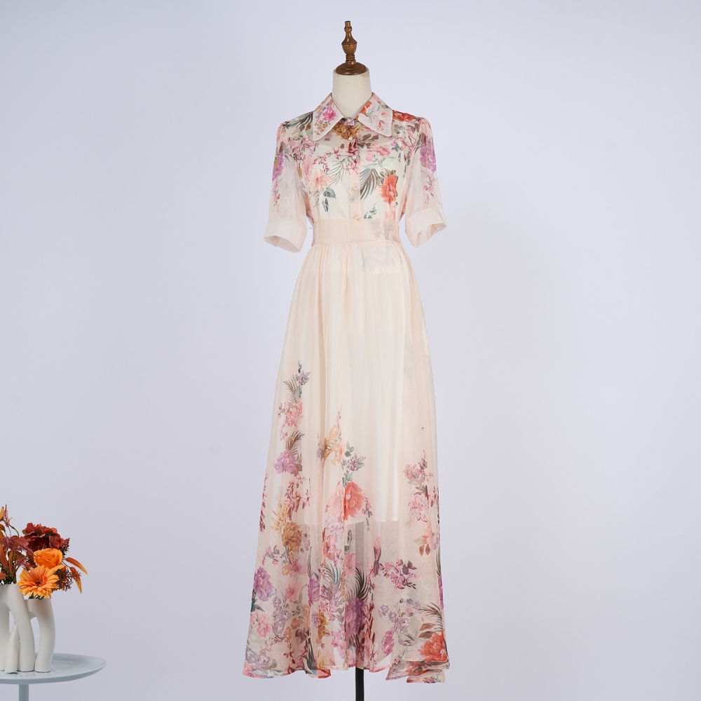 Short sleeve shirt European style long skirt a set