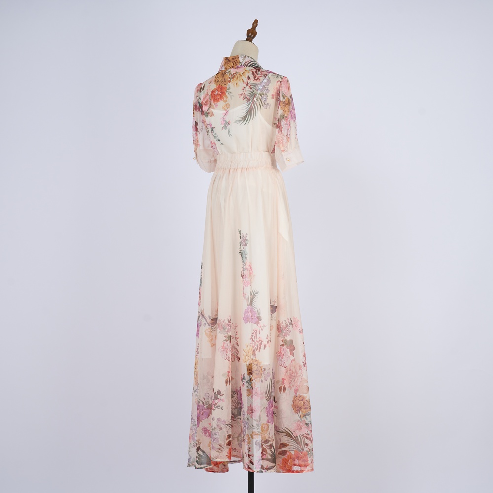 Short sleeve shirt European style long skirt a set