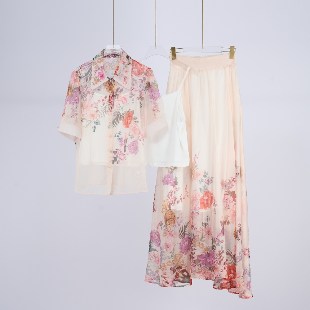 Short sleeve shirt European style long skirt a set