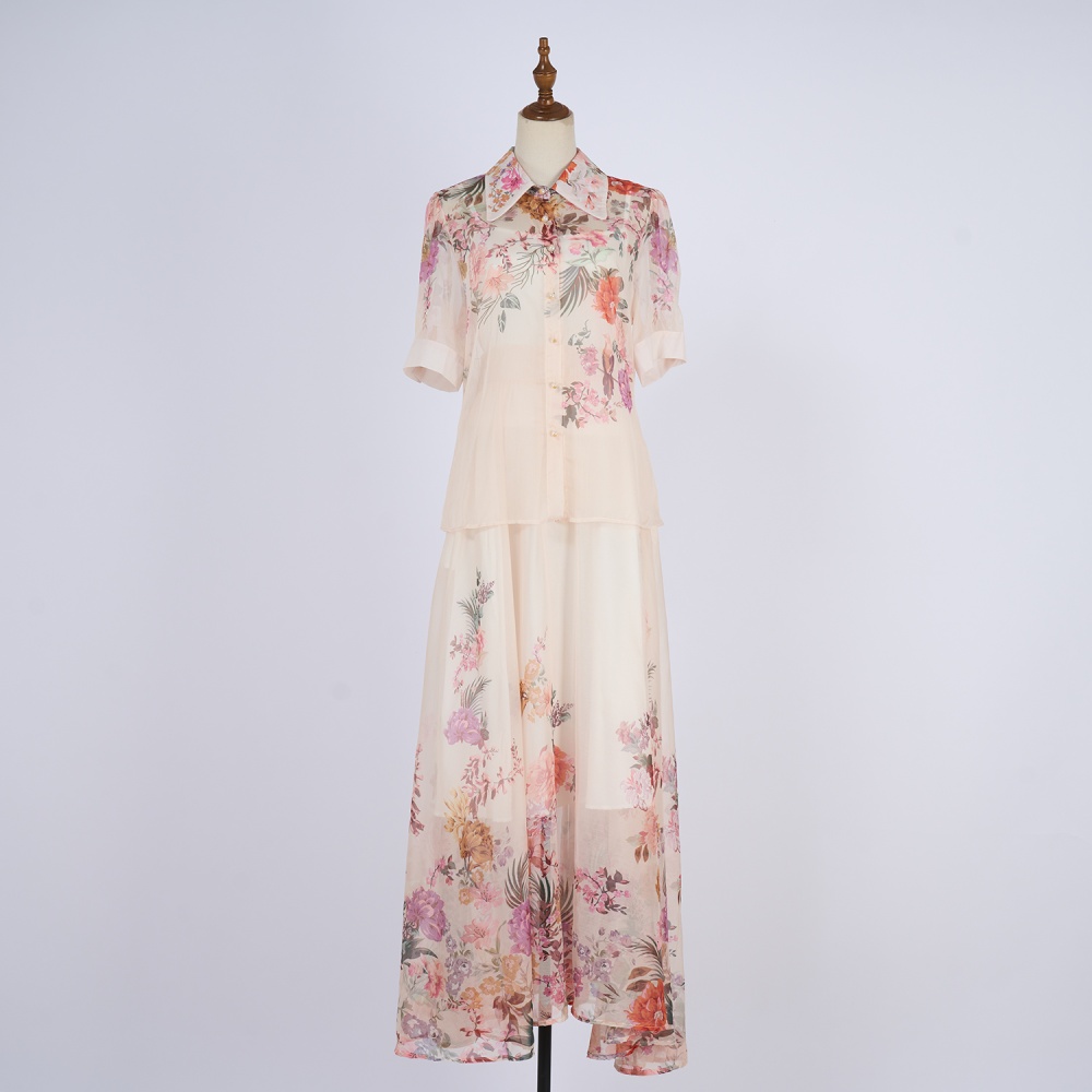 Short sleeve shirt European style long skirt a set