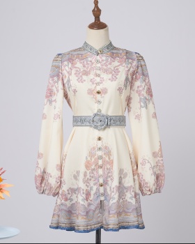 Court style cstand collar lantern sleeve dress