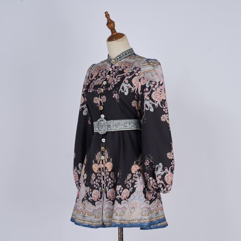 Court style cstand collar lantern sleeve dress