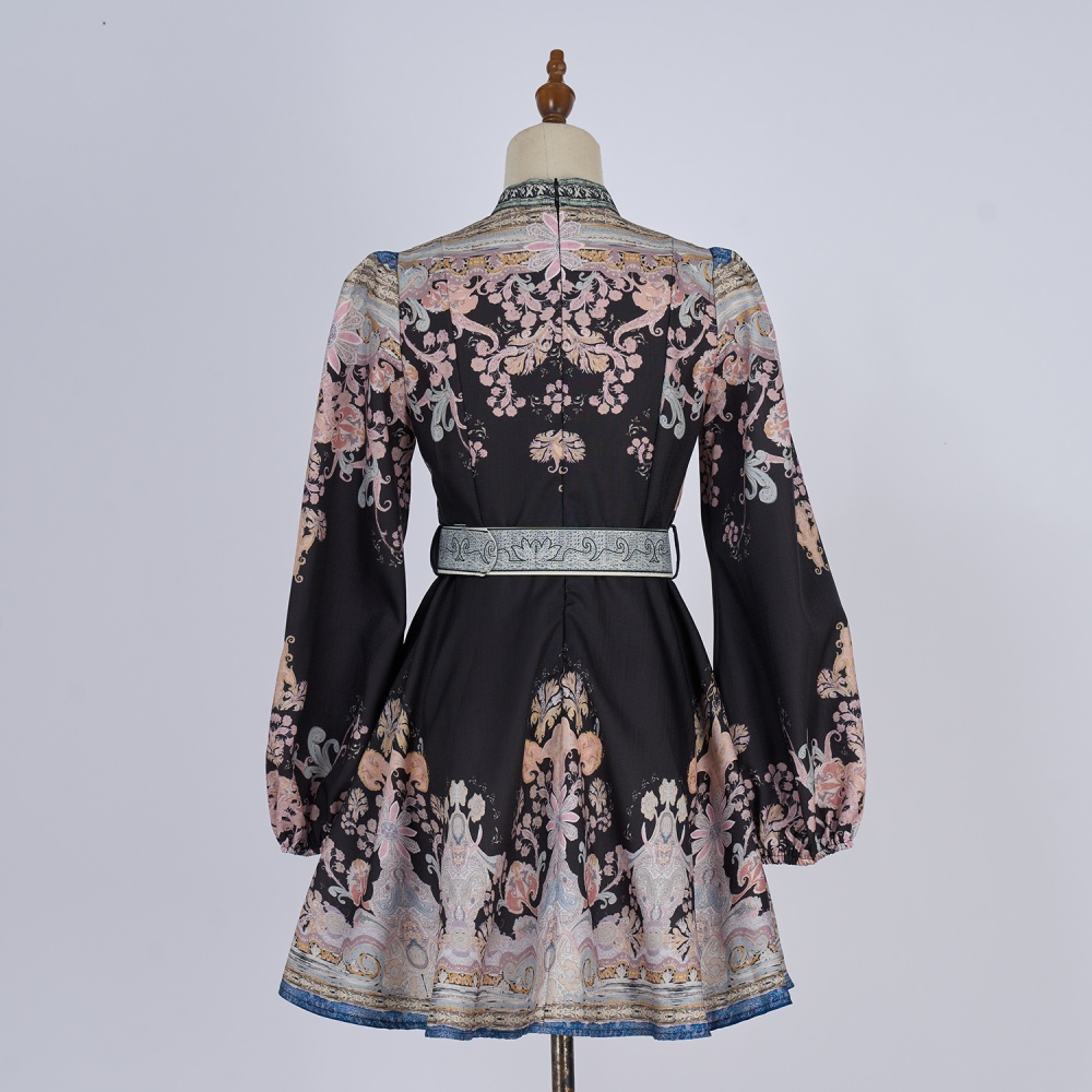 Court style cstand collar lantern sleeve dress