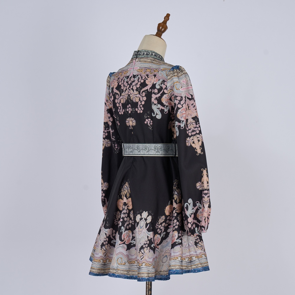 Court style cstand collar lantern sleeve dress