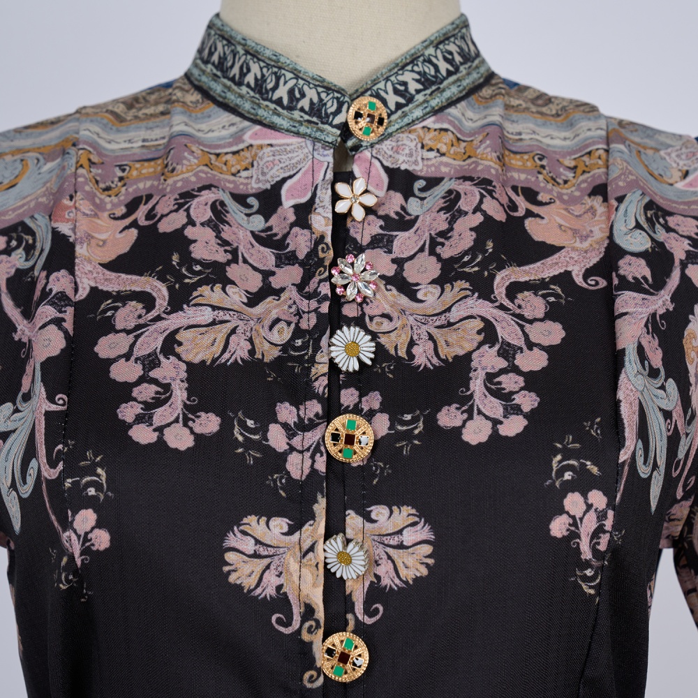 Court style cstand collar lantern sleeve dress