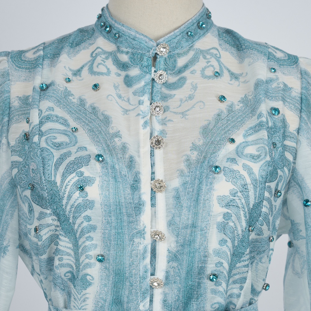 Seaside summer printing dress blue retro T-back
