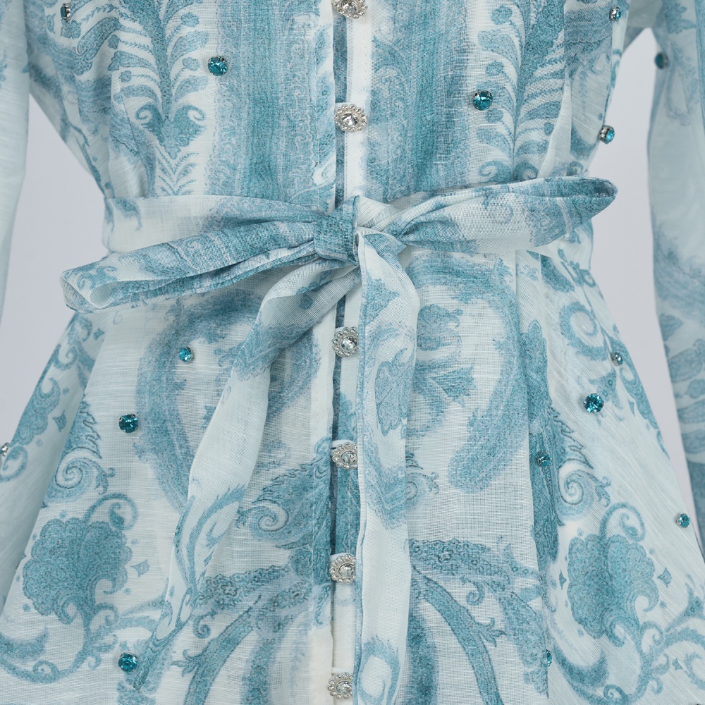 Seaside summer printing dress blue retro T-back