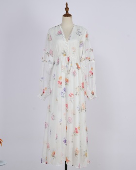 Slim spring long sleeve pinched waist colors dress