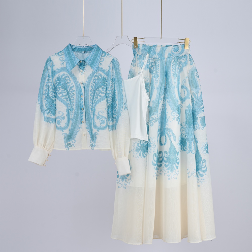 Long sleeve long skirt big skirt shirt a set