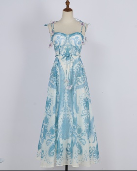 Long spring and summer temperament printing dress