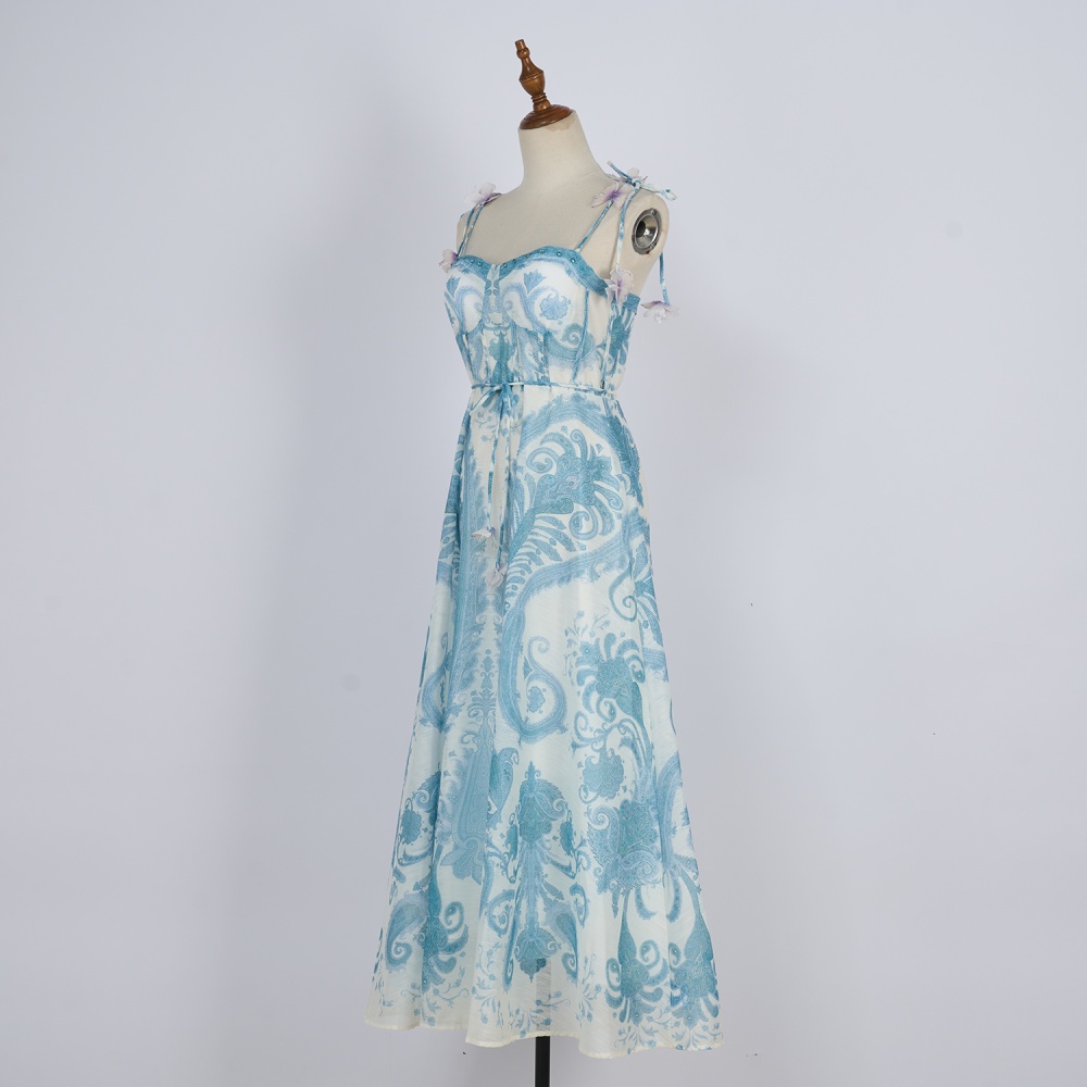 Long spring and summer temperament printing dress