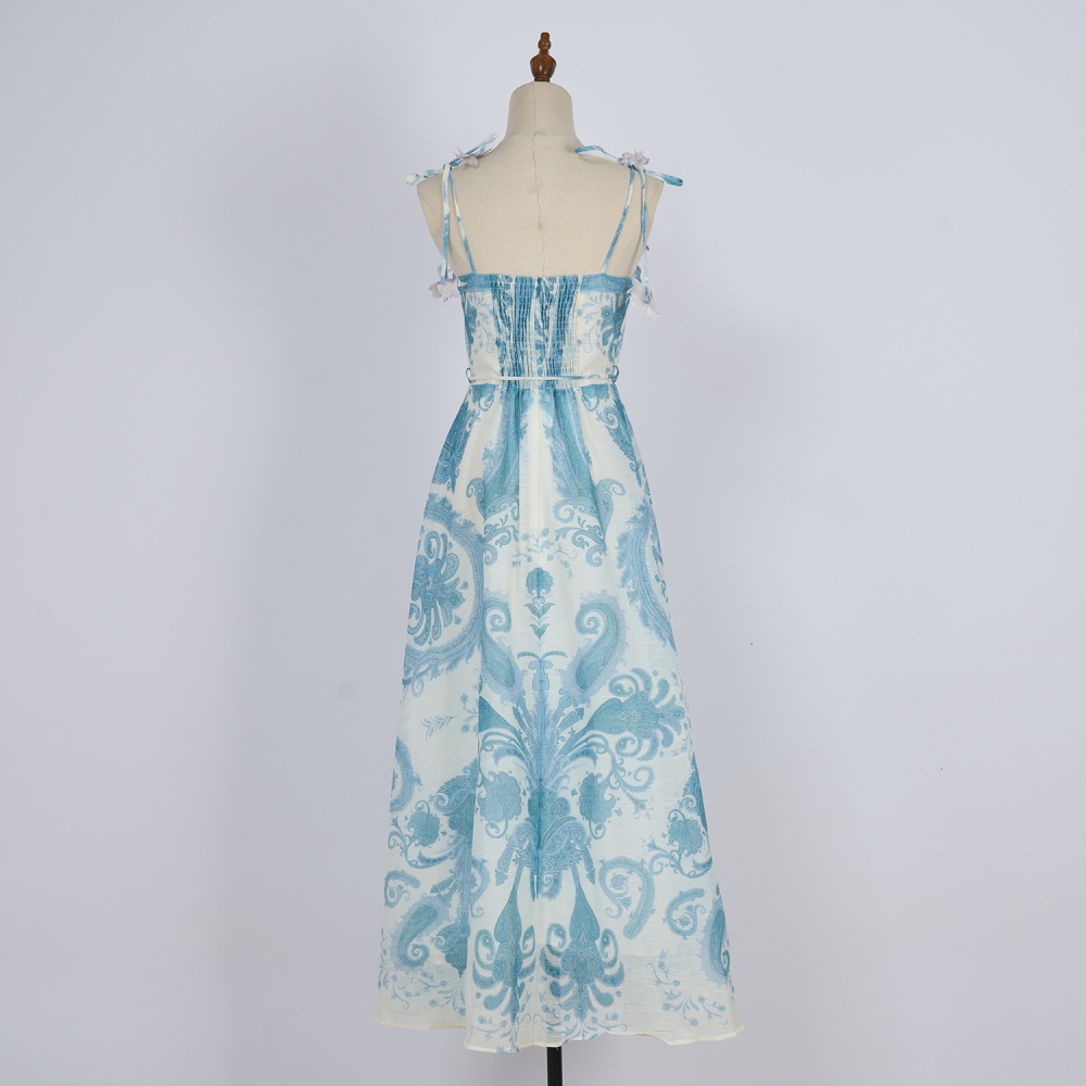 Long spring and summer temperament printing dress