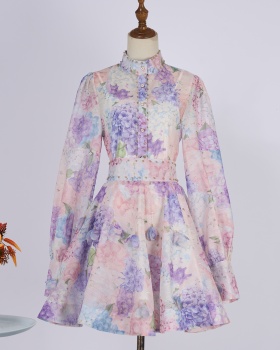 Retro long sleeve tops France style skirt a set